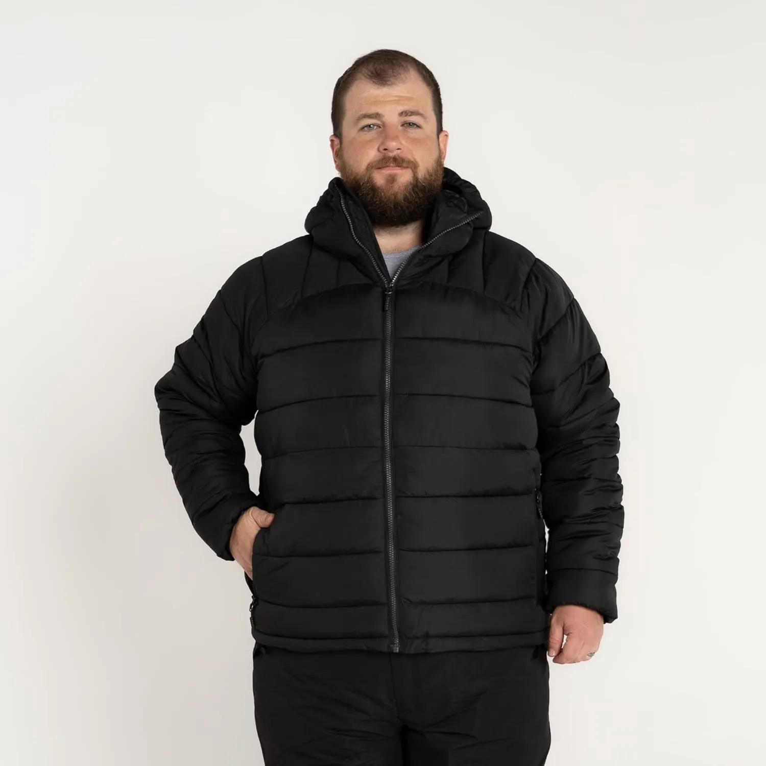 Mens Big 2XL-7XL Synthetic Down Powderhorn Hooded Winter Coat Jacket