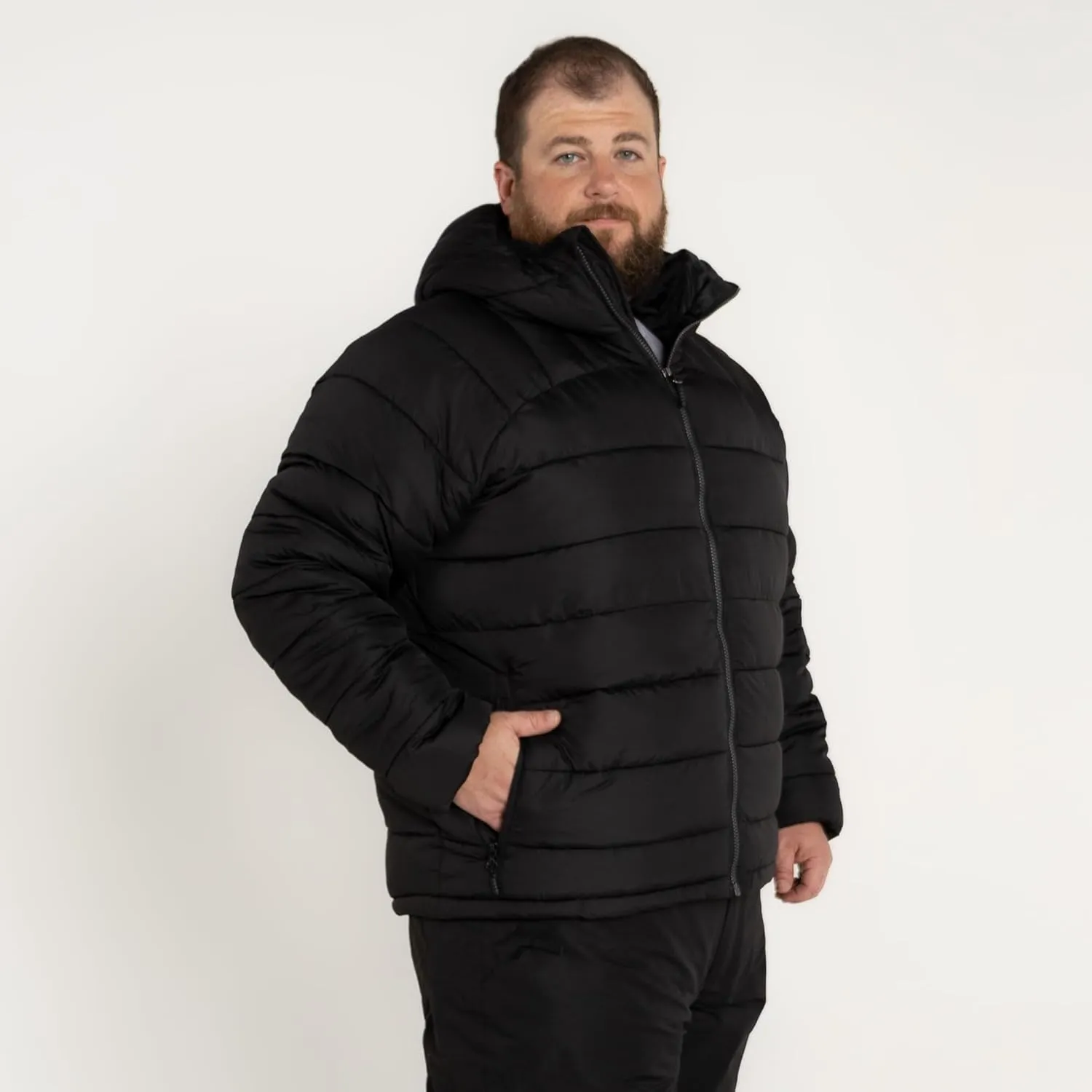 Mens Big 2XL-7XL Synthetic Down Powderhorn Hooded Winter Coat Jacket