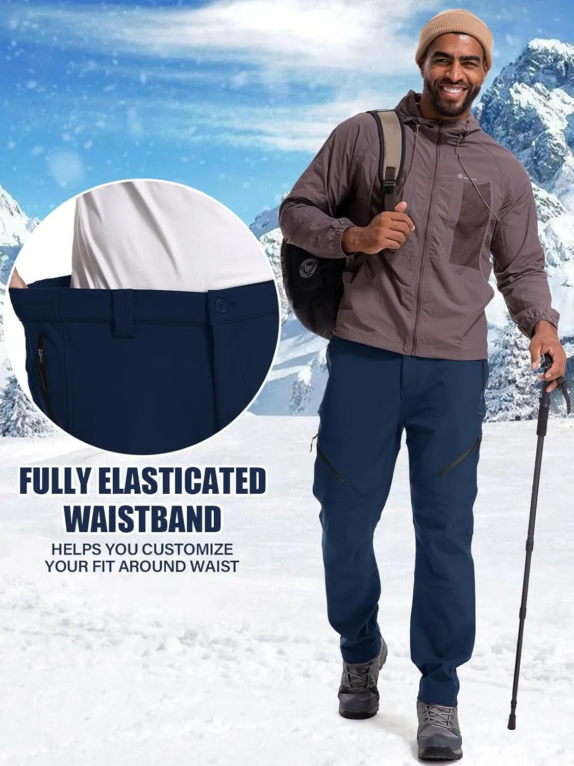 Men's Snow Ski Waterproof Fleece Lined Pants Winter Insulated Outdoor Hiking Mountain Softshell