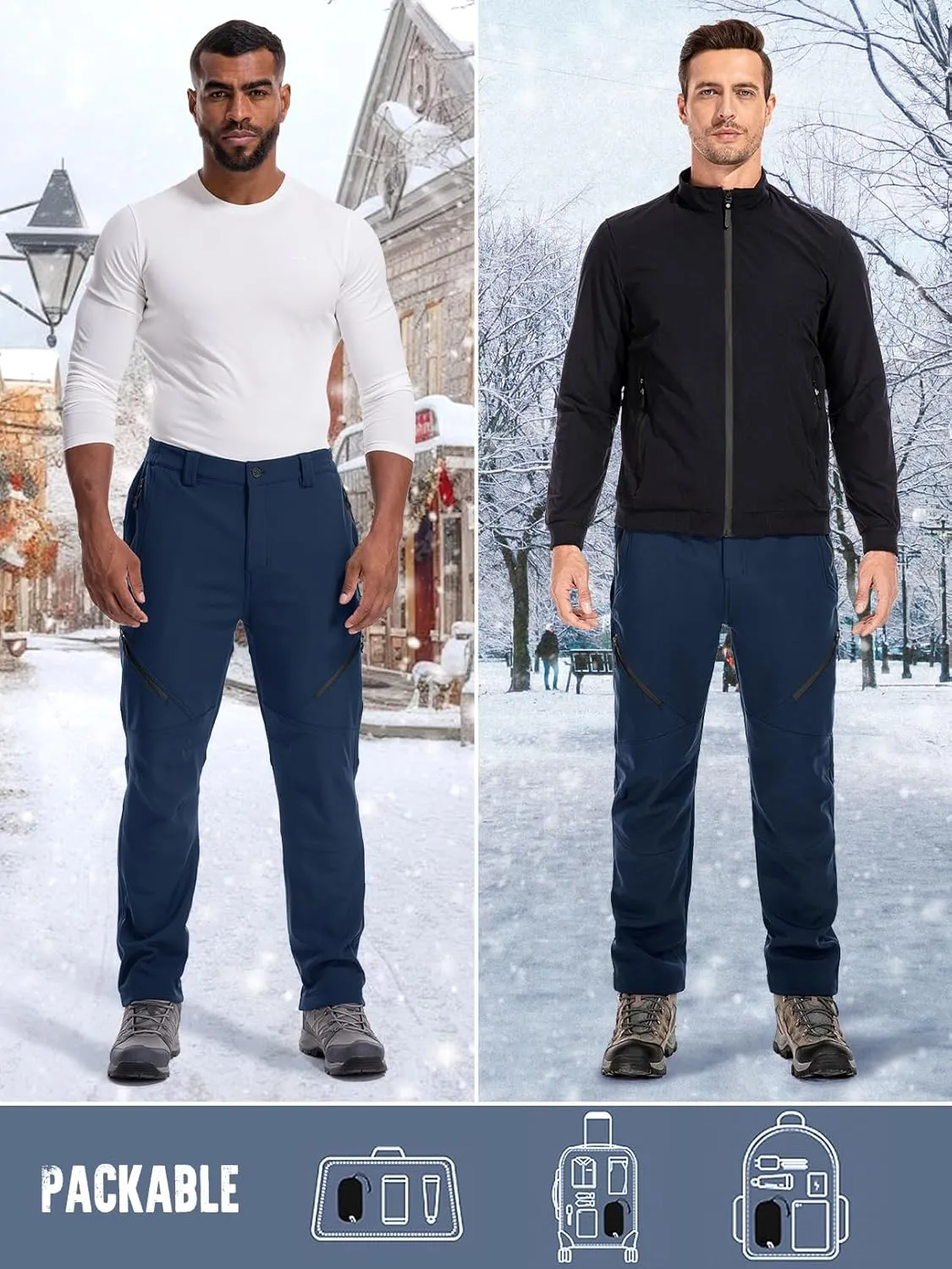 Men's Snow Ski Waterproof Fleece Lined Pants Winter Insulated Outdoor Hiking Mountain Softshell