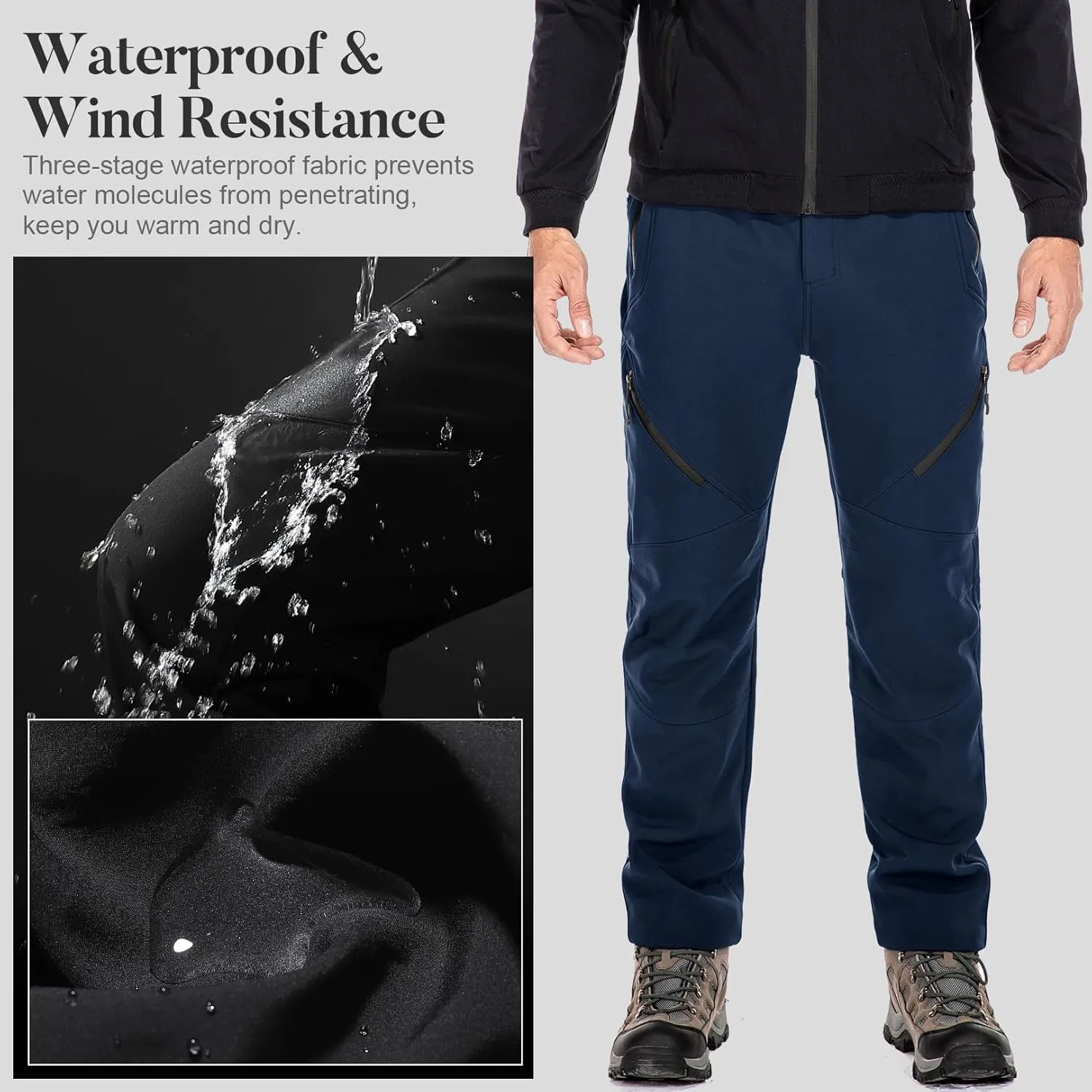 Men's Snow Ski Waterproof Fleece Lined Pants Winter Insulated Outdoor Hiking Mountain Softshell