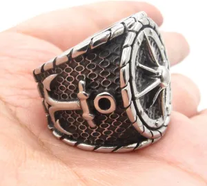 Mens Stainless Steel Nautical North Star Marine Compass Anchor Ring 7-15