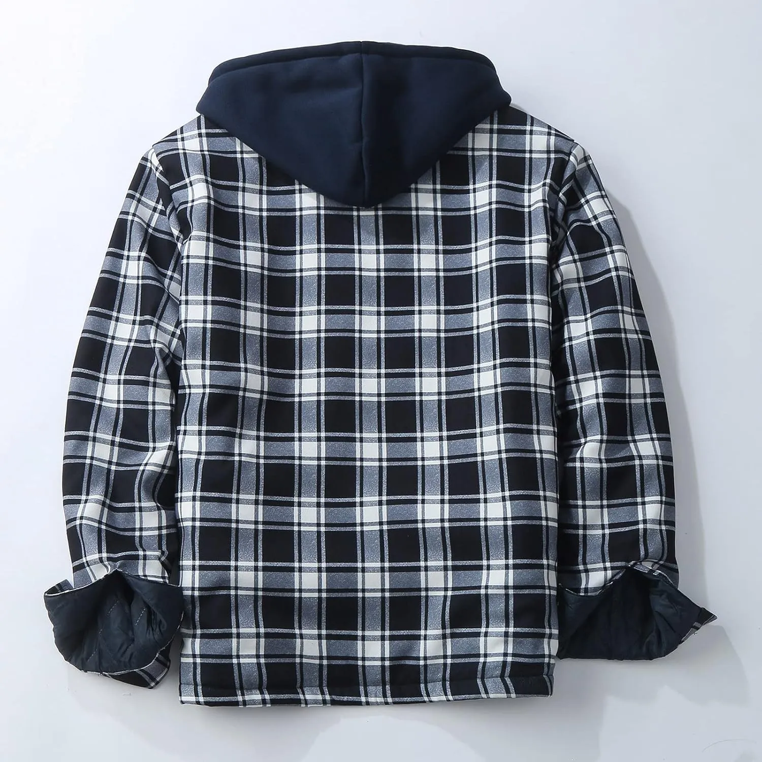Mens Sweatshirt Winter Fashion Casual Plaid Pocket Hooded Zipper Buckle Composite Coat Jacket Thick Coat Weighted