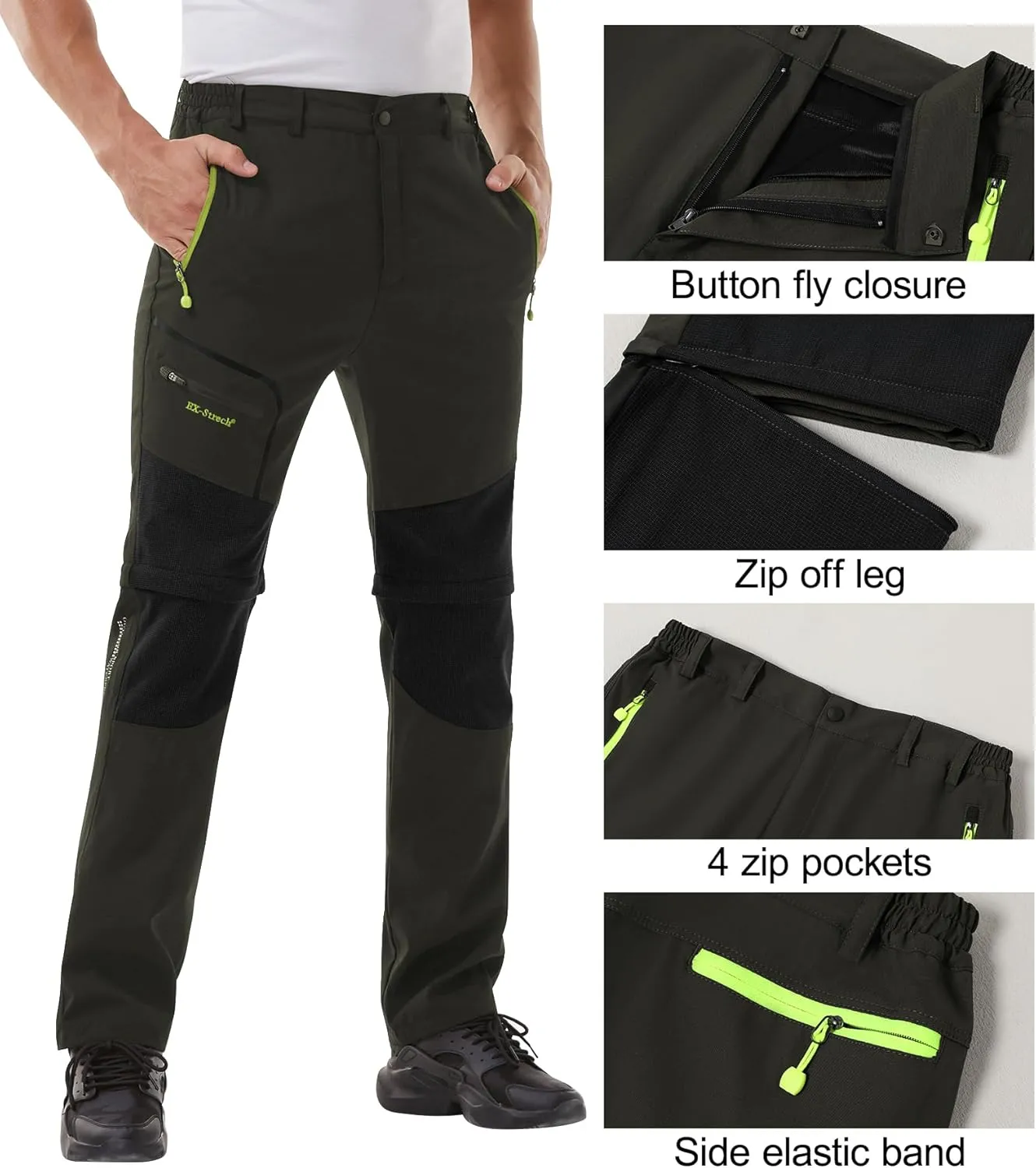 Men's Water Resistant Tactical Pants Lightweight Outdoor EDC Strech Pants for Hiking with Belt