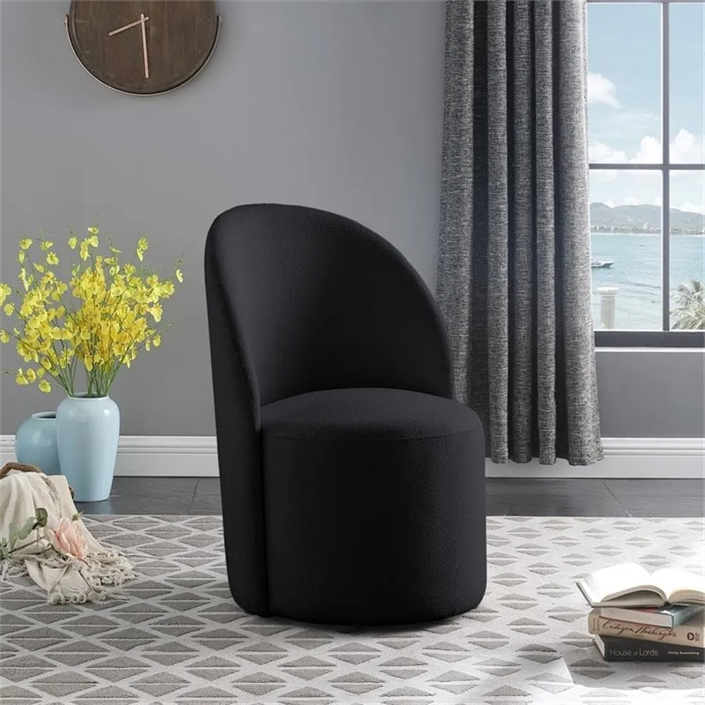 Meridian Furniture 528Black Hautely Collection Modern | Contemporary Boucle Fabric Upholstered Accent or Dining Chair with Rich Black Boucle Fabric, 24" W x 26" D x 35" H, Black