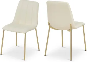 Meridian Furniture 529Cream-C Isla Collection Modern | Contemporary Vegan Leather Upholstered Dining Chair, Brushed Gold Metal, Channel Tuft On Back, 18.5" W x 22.5" D x 33.5" H, Cream, Set of 2