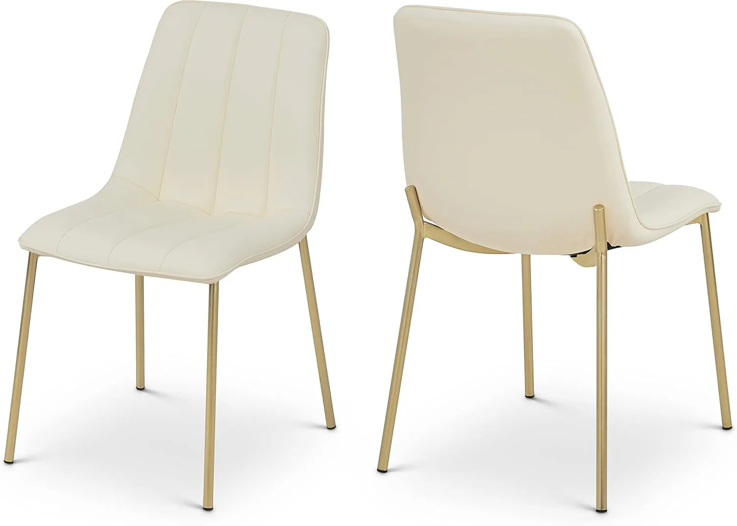Meridian Furniture 529Cream-C Isla Collection Modern | Contemporary Vegan Leather Upholstered Dining Chair, Brushed Gold Metal, Channel Tuft On Back, 18.5" W x 22.5" D x 33.5" H, Cream, Set of 2