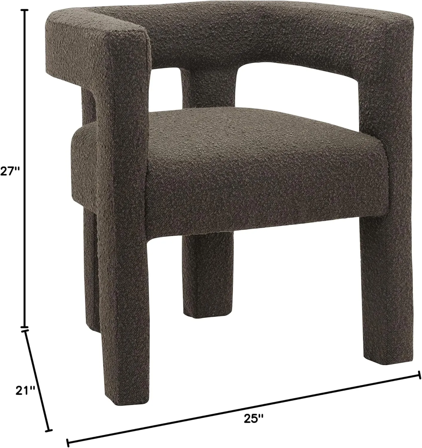 Meridian Furniture Athena Collection Modern | Contemporary Boucle Fabric Upholstered Accent | Dining Chair, 25" W x 21" D x 27" H, Brown