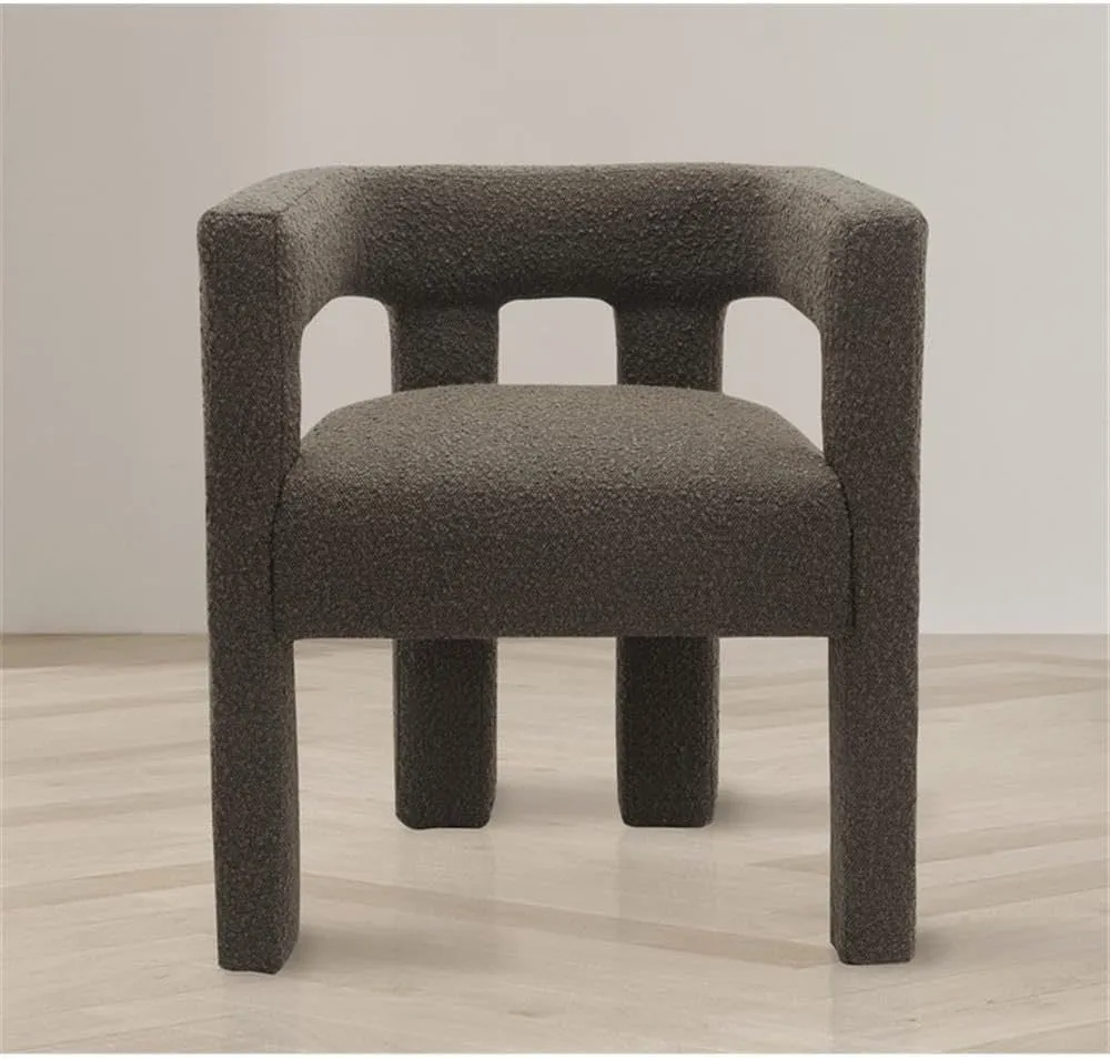 Meridian Furniture Athena Collection Modern | Contemporary Boucle Fabric Upholstered Accent | Dining Chair, 25" W x 21" D x 27" H, Brown