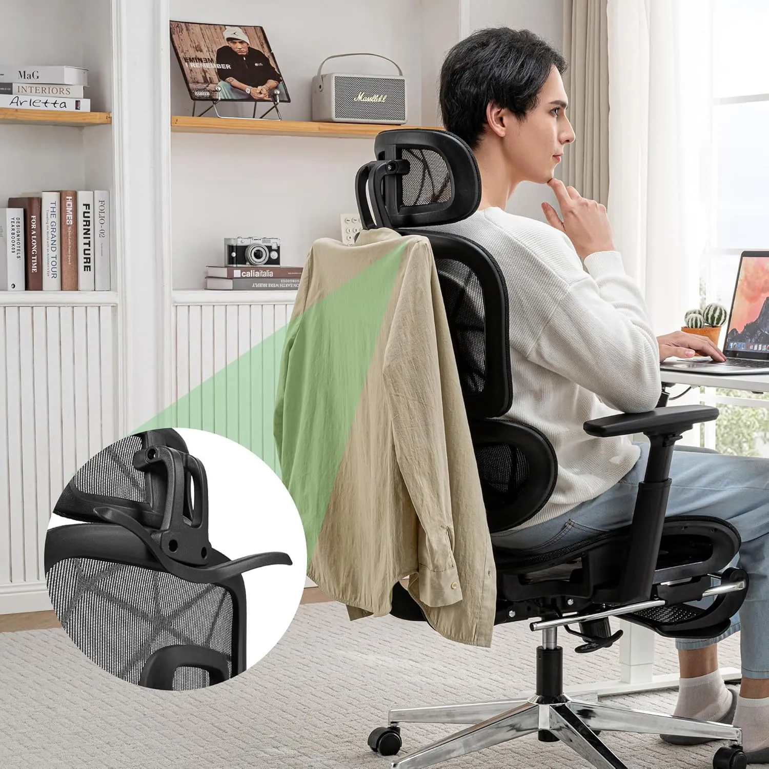 Mesh Ergonomic Office Chair with Footrest,High Back Computer Gaming Chair with Lumbar Support,Back Support,Adjustable Armrests for Big and Tall Napping Work(Black)