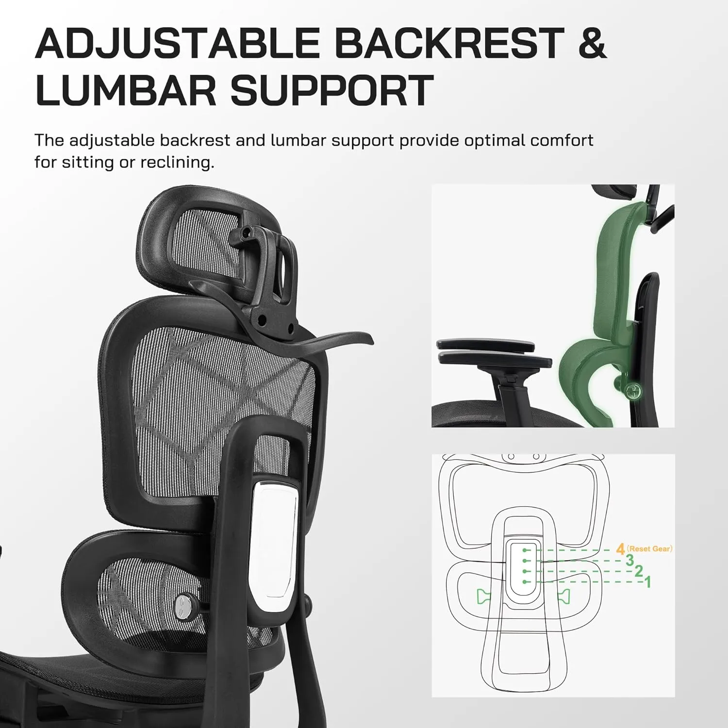Mesh Ergonomic Office Chair with Footrest,High Back Computer Gaming Chair with Lumbar Support,Back Support,Adjustable Armrests for Big and Tall Napping Work(Black)