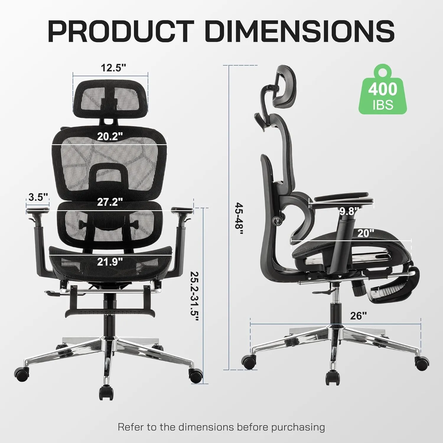 Mesh Ergonomic Office Chair with Footrest,High Back Computer Gaming Chair with Lumbar Support,Back Support,Adjustable Armrests for Big and Tall Napping Work(Black)