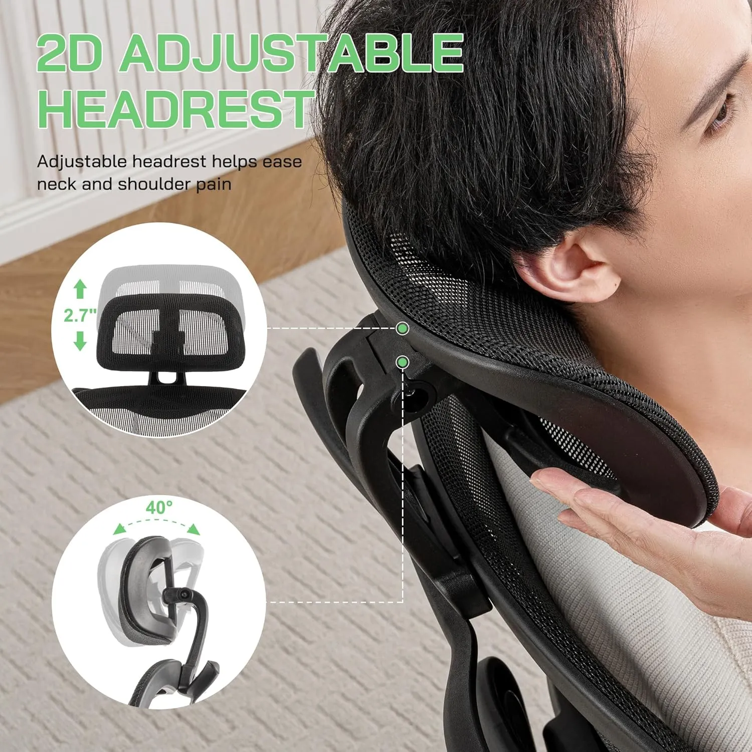 Mesh Ergonomic Office Chair with Footrest,High Back Computer Gaming Chair with Lumbar Support,Back Support,Adjustable Armrests for Big and Tall Napping Work(Black)