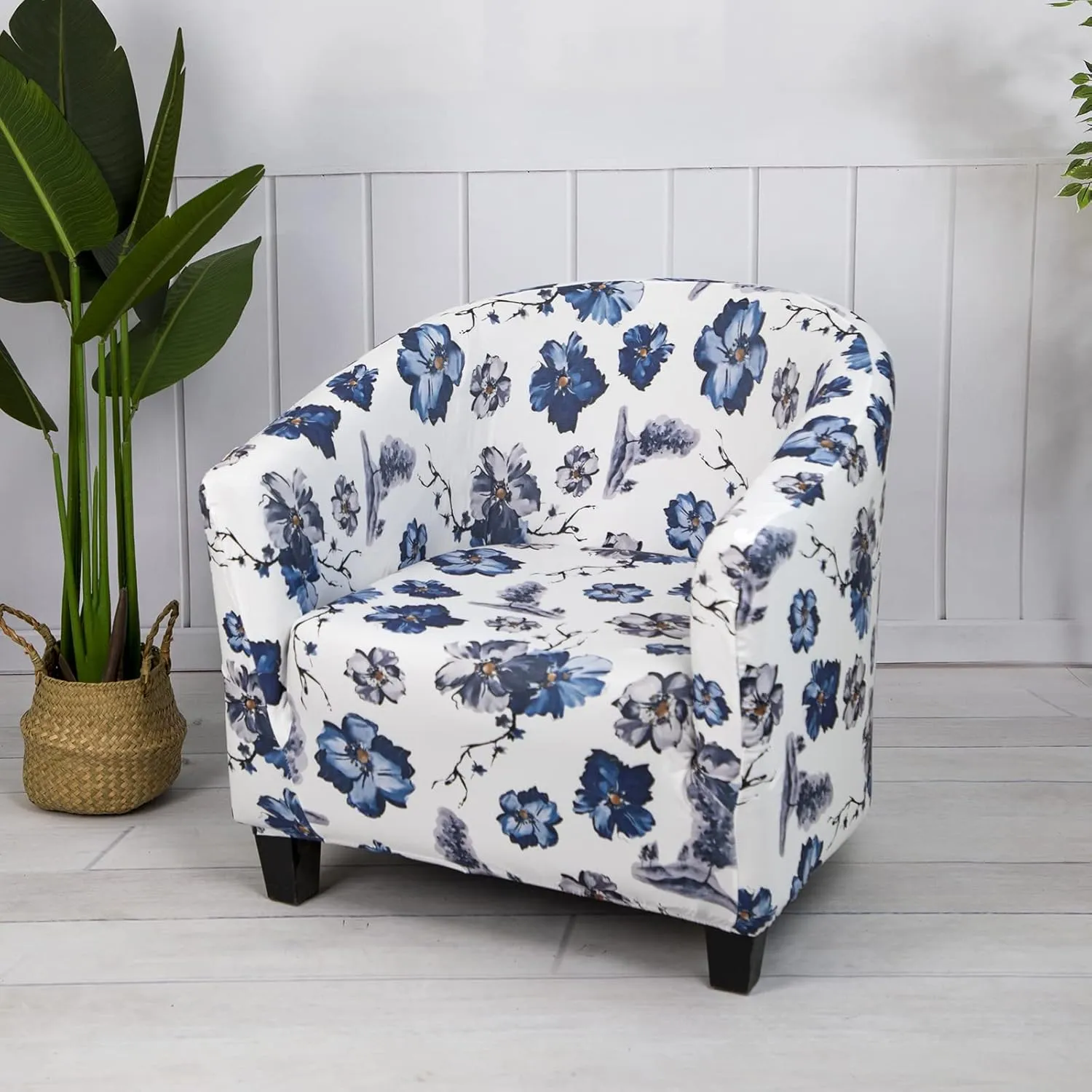 MIFXIN Club Chair Slipcover Stretch Tub Chair Cover 1 Piece Spandex Soft Armchair Slip Cover Removable Washable Arm Chair Couch Sofa Furniture Protector for Living Room Hotel (Blue Flowers)