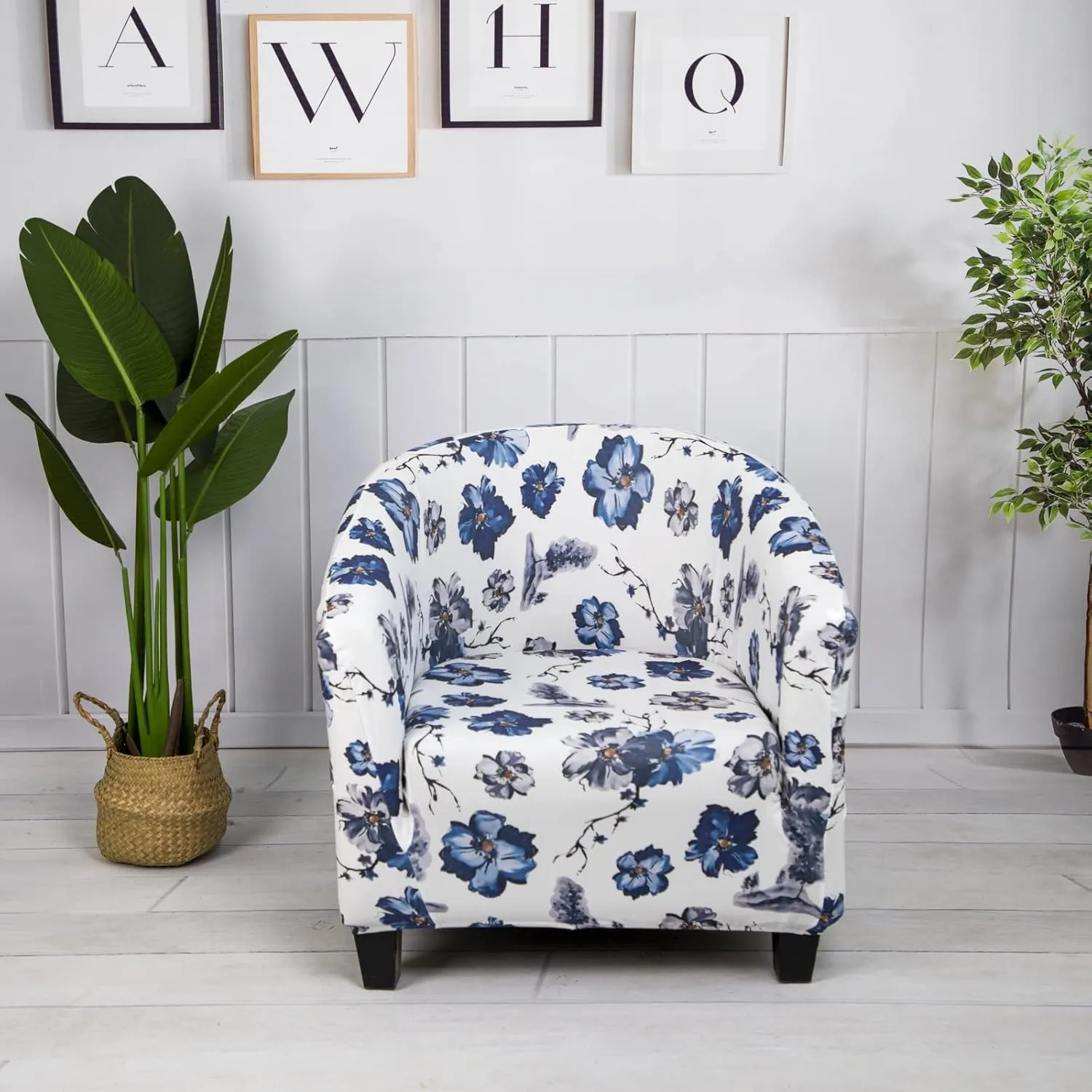 MIFXIN Club Chair Slipcover Stretch Tub Chair Cover 1 Piece Spandex Soft Armchair Slip Cover Removable Washable Arm Chair Couch Sofa Furniture Protector for Living Room Hotel (Blue Flowers)