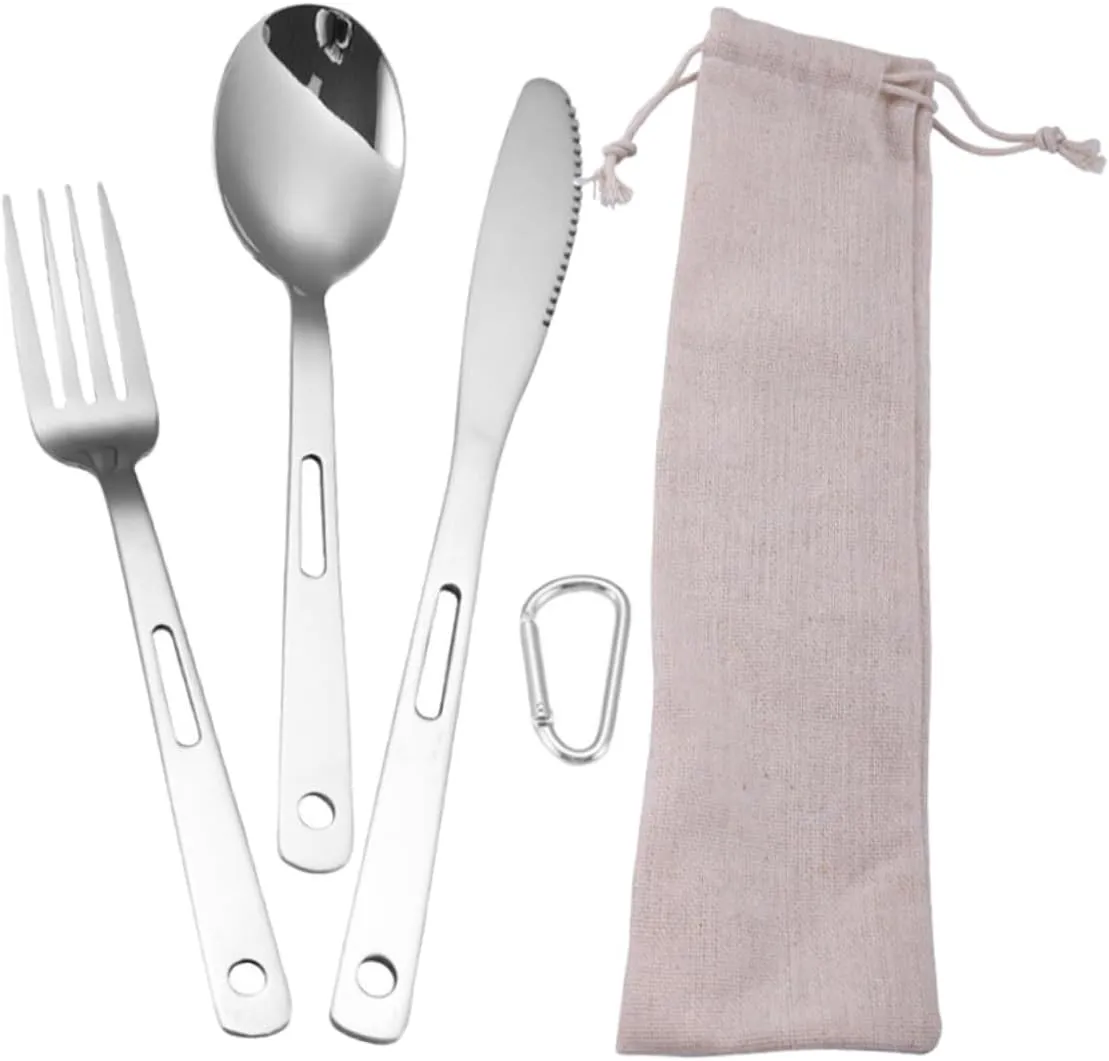 Mikikit Travel Cutlery Set Compact Stainless Steel Fork Spoon Perfect for Camping and Road Trips
