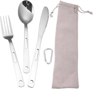 Mikikit Travel Cutlery Set Compact Stainless Steel Fork Spoon Perfect for Camping and Road Trips