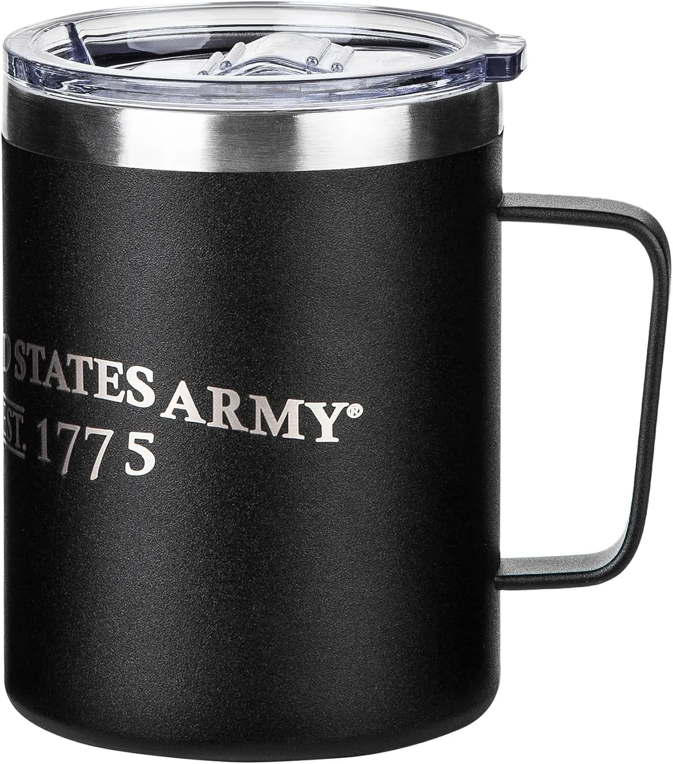 Military Gift Shop 12oz Army Black Double Wall Vacuum Insulated Stainless Steel US Army Coffee Tumbler Travel Mug-Leakproof Lid - Army 12oz Coffee