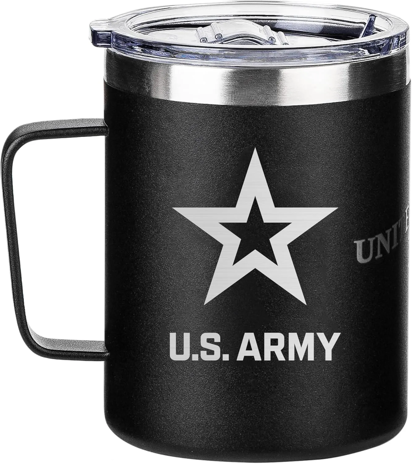 Military Gift Shop 12oz Army Black Double Wall Vacuum Insulated Stainless Steel US Army Coffee Tumbler Travel Mug-Leakproof Lid - Army 12oz Coffee
