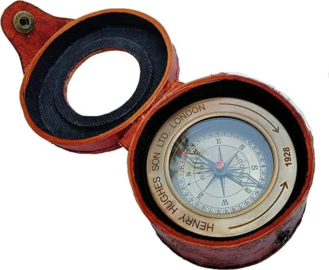 Military Metal Hiking Compass with Field Magnifying Glass for Map Reading, Professional Boy Scout Antique Brass Compass for Kids, Compass Gifts for Men, Gifts for Son Brown