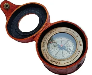 Military Metal Hiking Compass with Field Magnifying Glass for Map Reading, Professional Boy Scout Antique Brass Compass for Kids, Compass Gifts for Men, Gifts for Son Brown