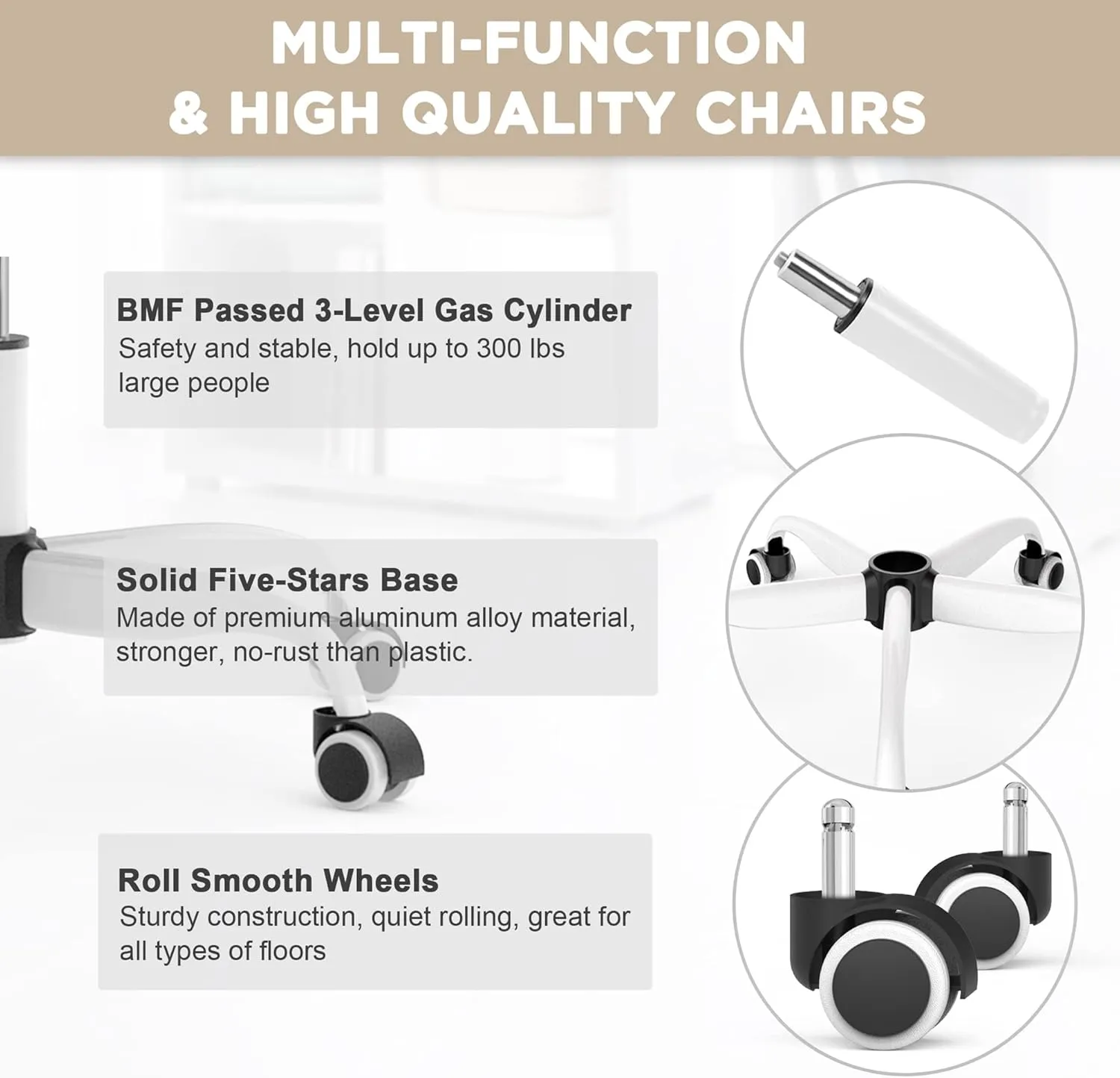 Mimoglad Office Chair, High Back Ergonomic Desk Chair with Adjustable Lumbar Support and Headrest, Swivel Task Chair with flip-up Armrests for Guitar Playing (Modern, Ivory White)