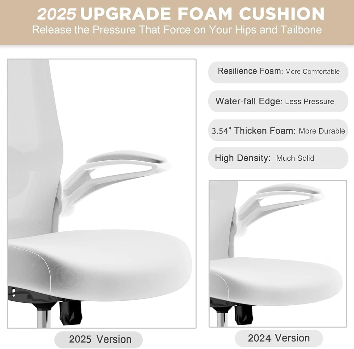 Mimoglad Office Chair, High Back Ergonomic Desk Chair with Adjustable Lumbar Support and Headrest, Swivel Task Chair with flip-up Armrests for Guitar Playing (Modern, Ivory White)