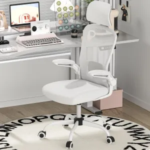 Mimoglad Office Chair, High Back Ergonomic Desk Chair with Adjustable Lumbar Support and Headrest, Swivel Task Chair with flip-up Armrests for Guitar Playing (Modern, Ivory White)