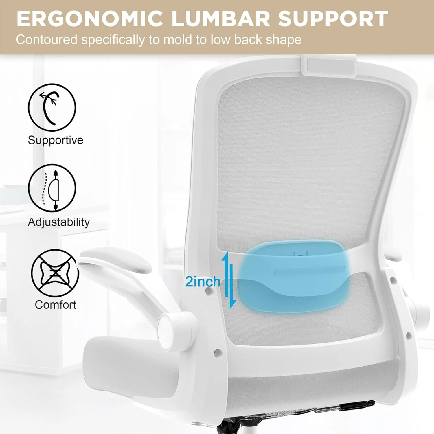 Mimoglad Office Chair, High Back Ergonomic Desk Chair with Adjustable Lumbar Support and Headrest, Swivel Task Chair with flip-up Armrests for Guitar Playing (Modern, Ivory White)