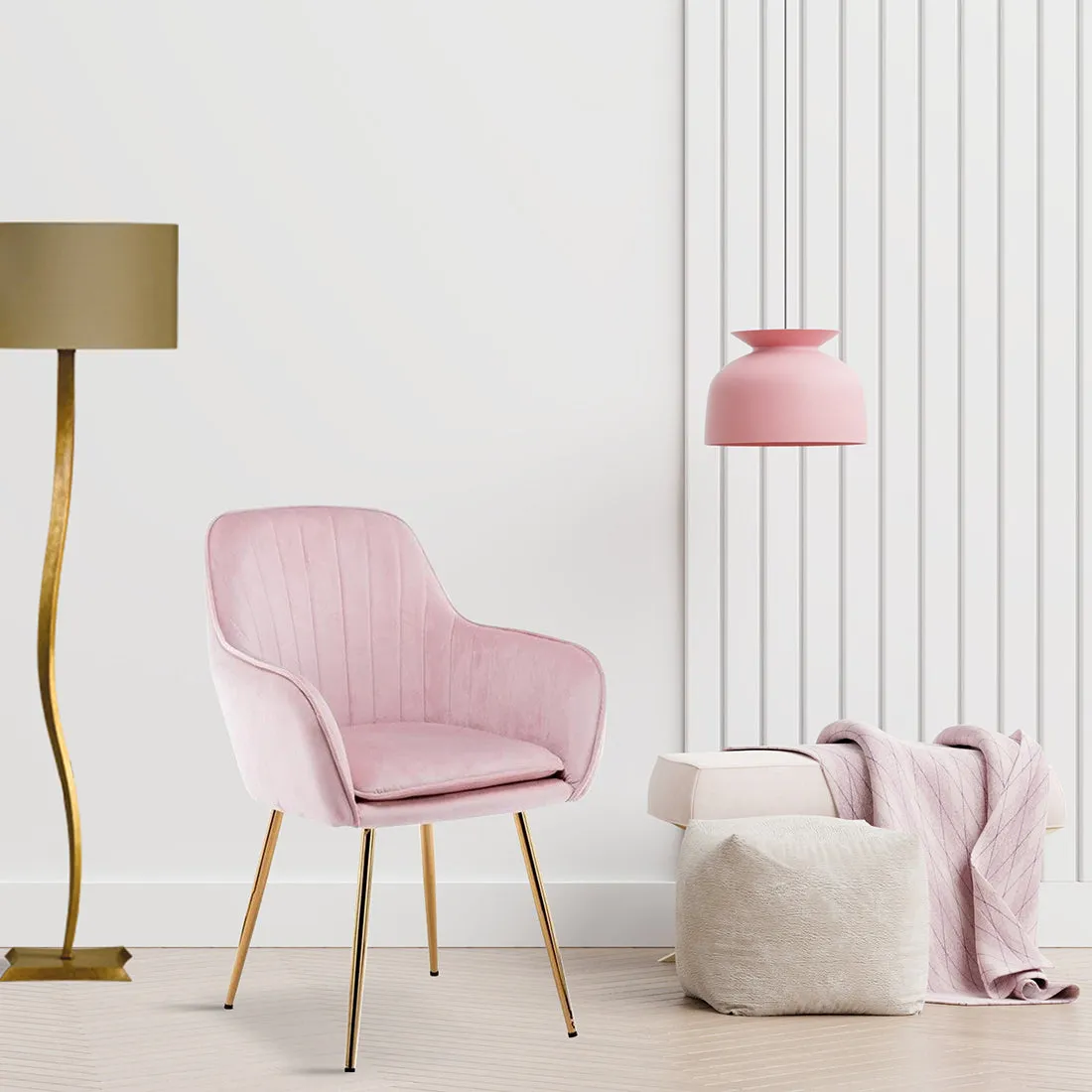 Minimalist High Tufted Back Luxury Baby Pink Sofa Lounge Chair