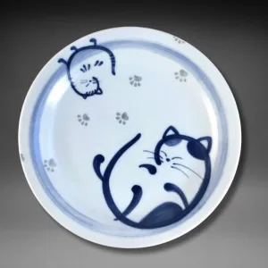 Mino-yaki Marobi Cat Lightweight Porcelain 21.5cm Serving Plate