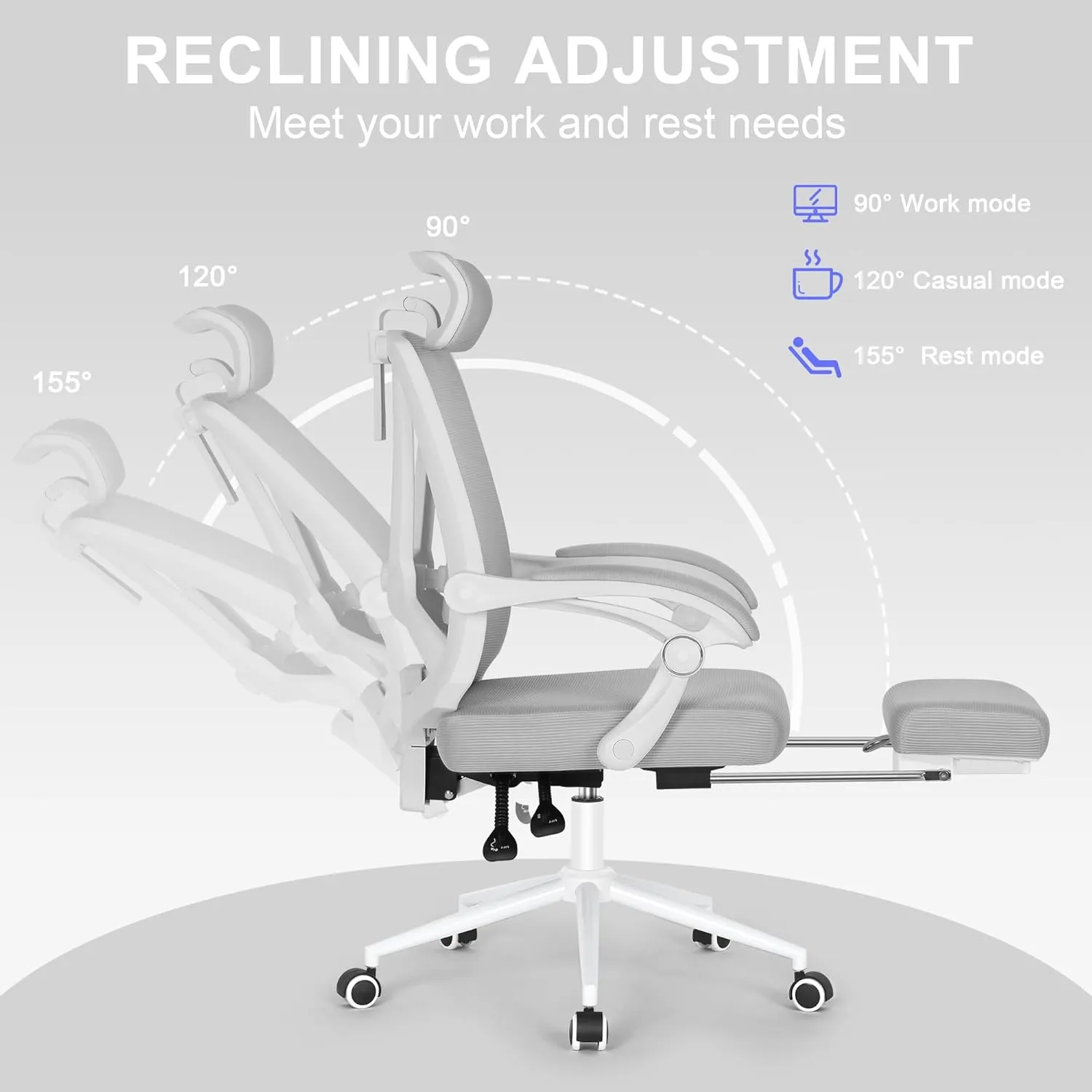 Misolant Ergonomic Office Chair with Footrest, Ergonomic Desk Chair with Adjustable 2D Lumbar Support, High Back Computer Chairs with Adjustable Headrest, Gray Comfortable Executive Office Chair