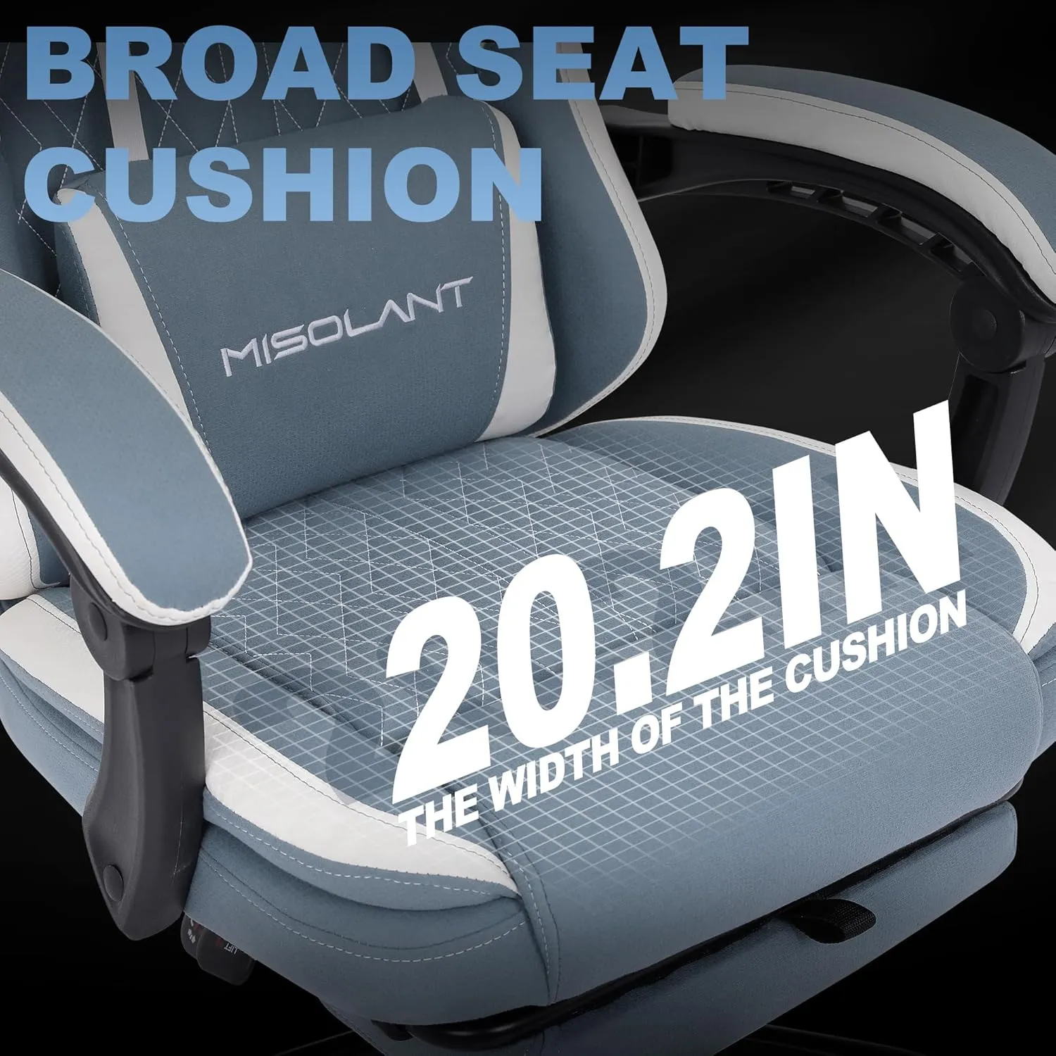Misolant Gaming Chair, Fabric Gamer Chair with footrest for Adults, High Back Ergonomic Computer Game Chair with Adjustable Headrest and Massage Lumbar Support, 90-155° Recline Free, Blue