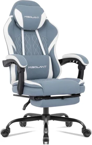 Misolant Gaming Chair, Fabric Gamer Chair with footrest for Adults, High Back Ergonomic Computer Game Chair with Adjustable Headrest and Massage Lumbar Support, 90-155° Recline Free, Blue