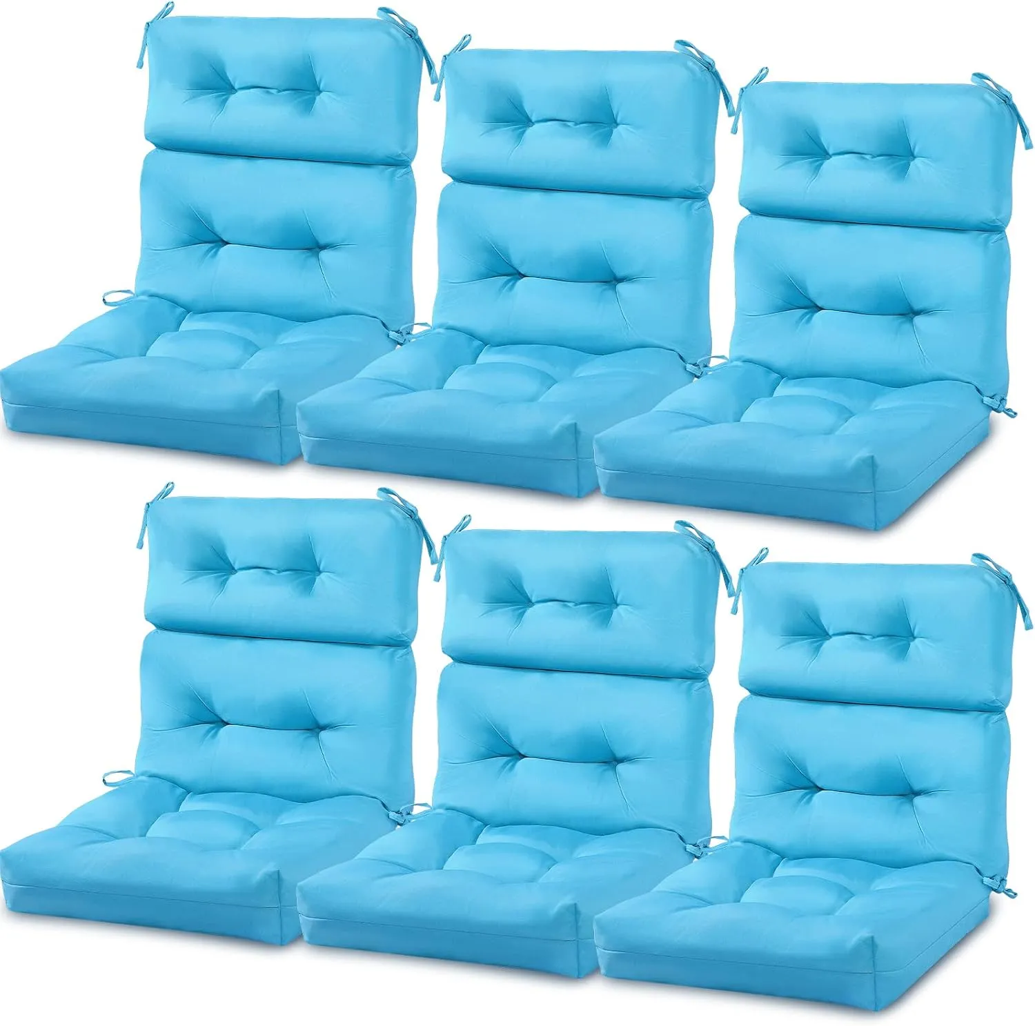 Mixweer 6 Pack Outdoor/Indoor High Back Chair Cushion Waterproof Rocking Chair Pads Tufted Seat/Back Chair Cushion Weather Resistant Adirondack Chair Cushions for Outdoor Patio Furniture (Sky Blue)