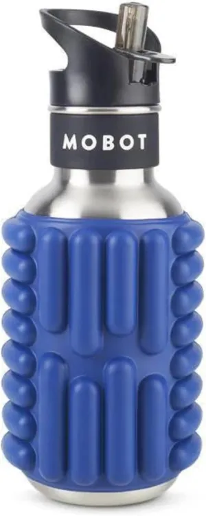 MOBOT Portable Travel Foam Roller Water Bottle with Sip Straw, Stainless Steel Screw Lid | Insulated Sports Water Bottle and Foam Rollers for Yoga, Workout, Home Gym, & Exercise, Blue (18 oz)