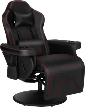 Modern-Depo Massage Video Gaming Recliner Chair, Ergonomic High Back Swivel Reclining Chair with Speakers, Cupholder, Headrest, Lumbar Support, Adjustable Backrest and Footrest, Black
