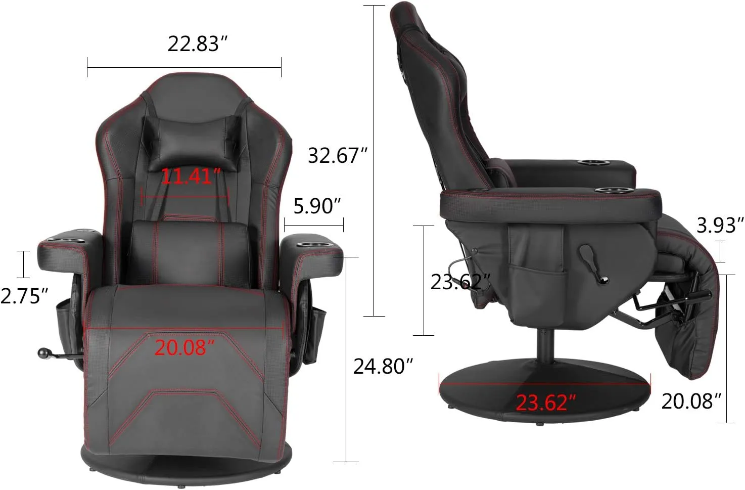 Modern-Depo Massage Video Gaming Recliner Chair, Ergonomic High Back Swivel Reclining Chair with Speakers, Cupholder, Headrest, Lumbar Support, Adjustable Backrest and Footrest, Black
