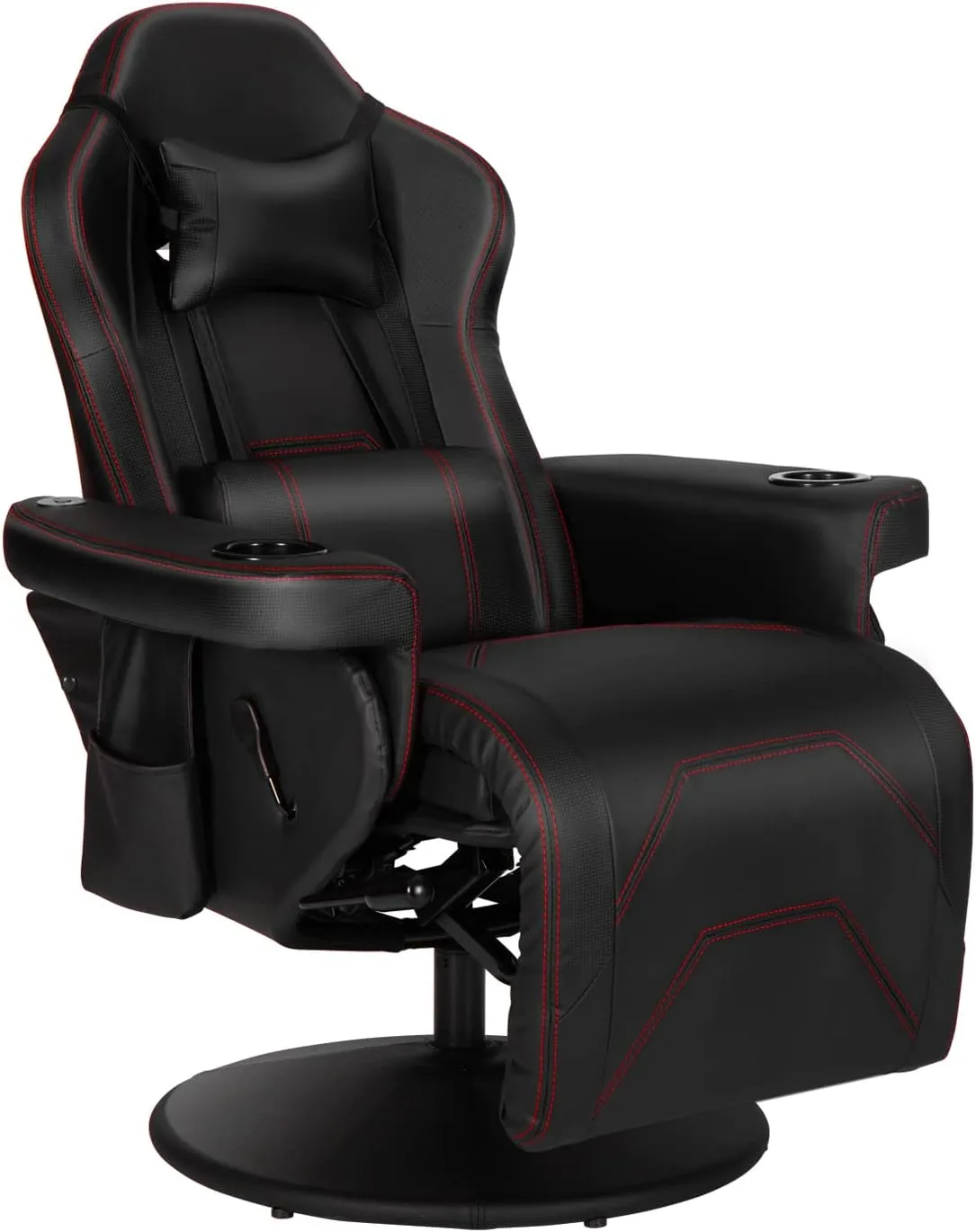 Modern-Depo Massage Video Gaming Recliner Chair, Ergonomic High Back Swivel Reclining Chair with Speakers, Cupholder, Headrest, Lumbar Support, Adjustable Backrest and Footrest, Black