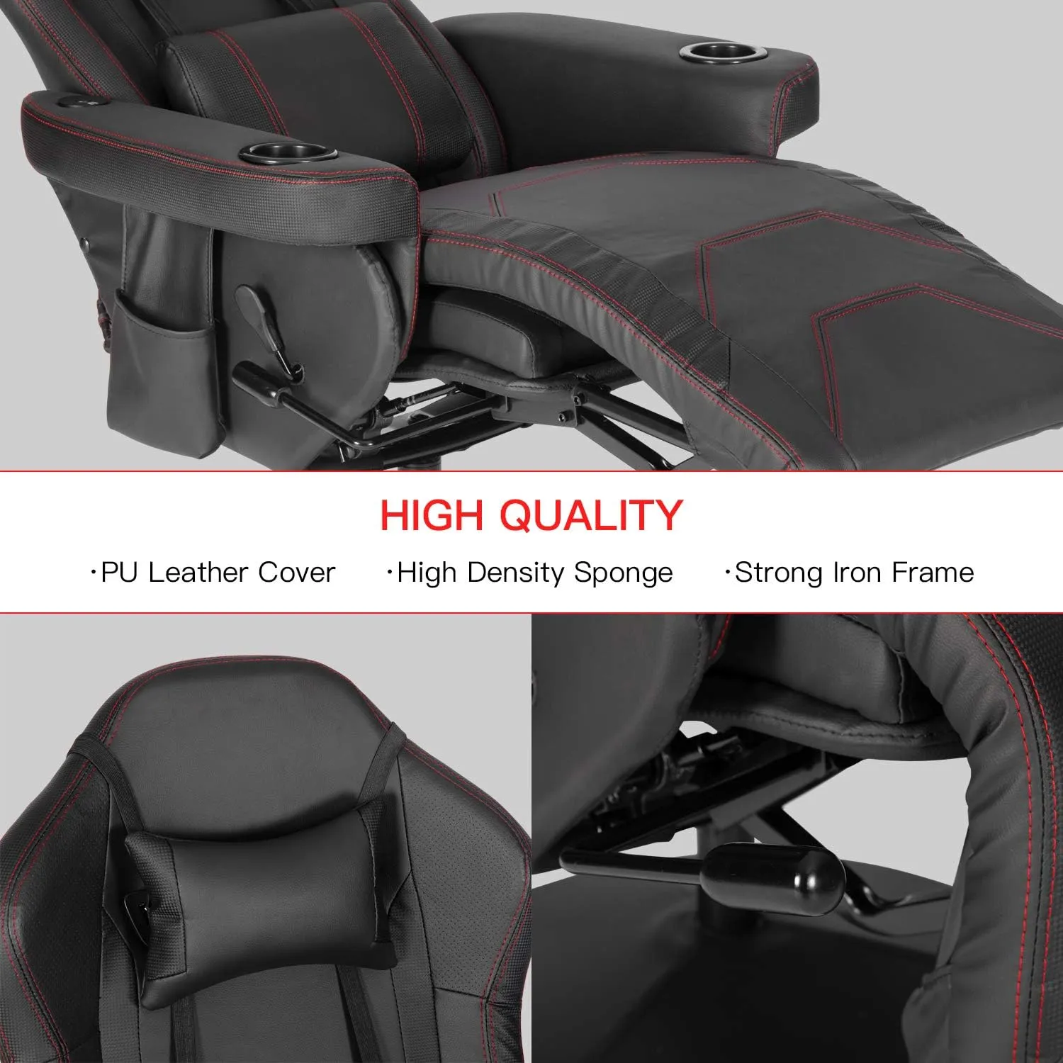 Modern-Depo Massage Video Gaming Recliner Chair, Ergonomic High Back Swivel Reclining Chair with Speakers, Cupholder, Headrest, Lumbar Support, Adjustable Backrest and Footrest, Black