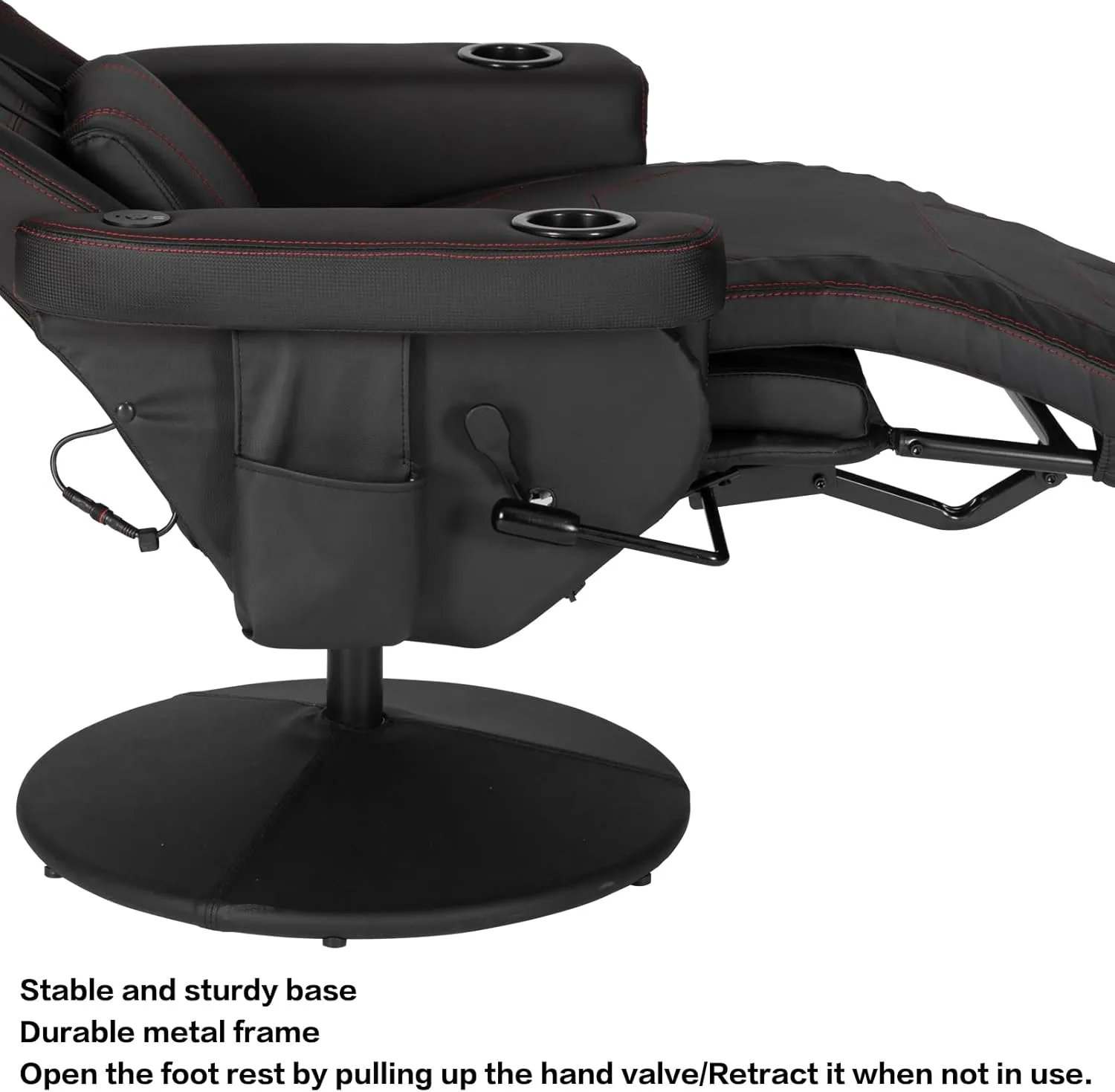Modern-Depo Massage Video Gaming Recliner Chair, Ergonomic High Back Swivel Reclining Chair with Speakers, Cupholder, Headrest, Lumbar Support, Adjustable Backrest and Footrest, Black