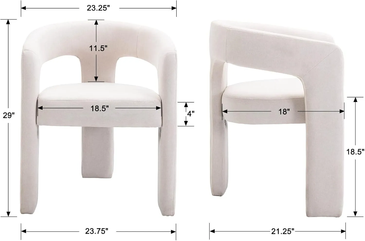 Modern Dining Chair, Linen Upholstered Barrel Kitchen Chair, Round Dining Chairs with Wooden Legs, Assembled Accent Armchairs for Dining Room/Living Room/Bedroom/Side, Ivory
