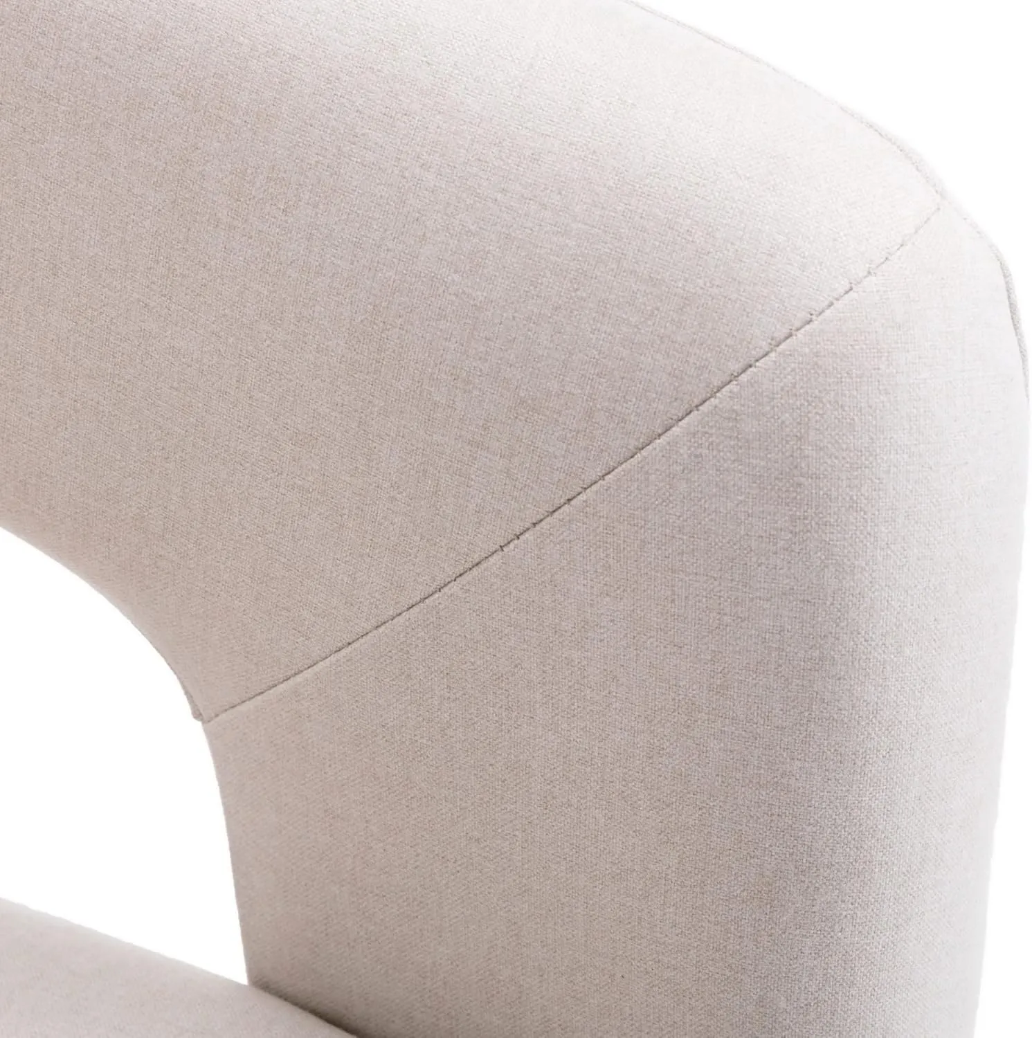 Modern Dining Chair, Linen Upholstered Barrel Kitchen Chair, Round Dining Chairs with Wooden Legs, Assembled Accent Armchairs for Dining Room/Living Room/Bedroom/Side, Ivory
