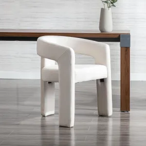 Modern Dining Chair, Linen Upholstered Barrel Kitchen Chair, Round Dining Chairs with Wooden Legs, Assembled Accent Armchairs for Dining Room/Living Room/Bedroom/Side, Ivory