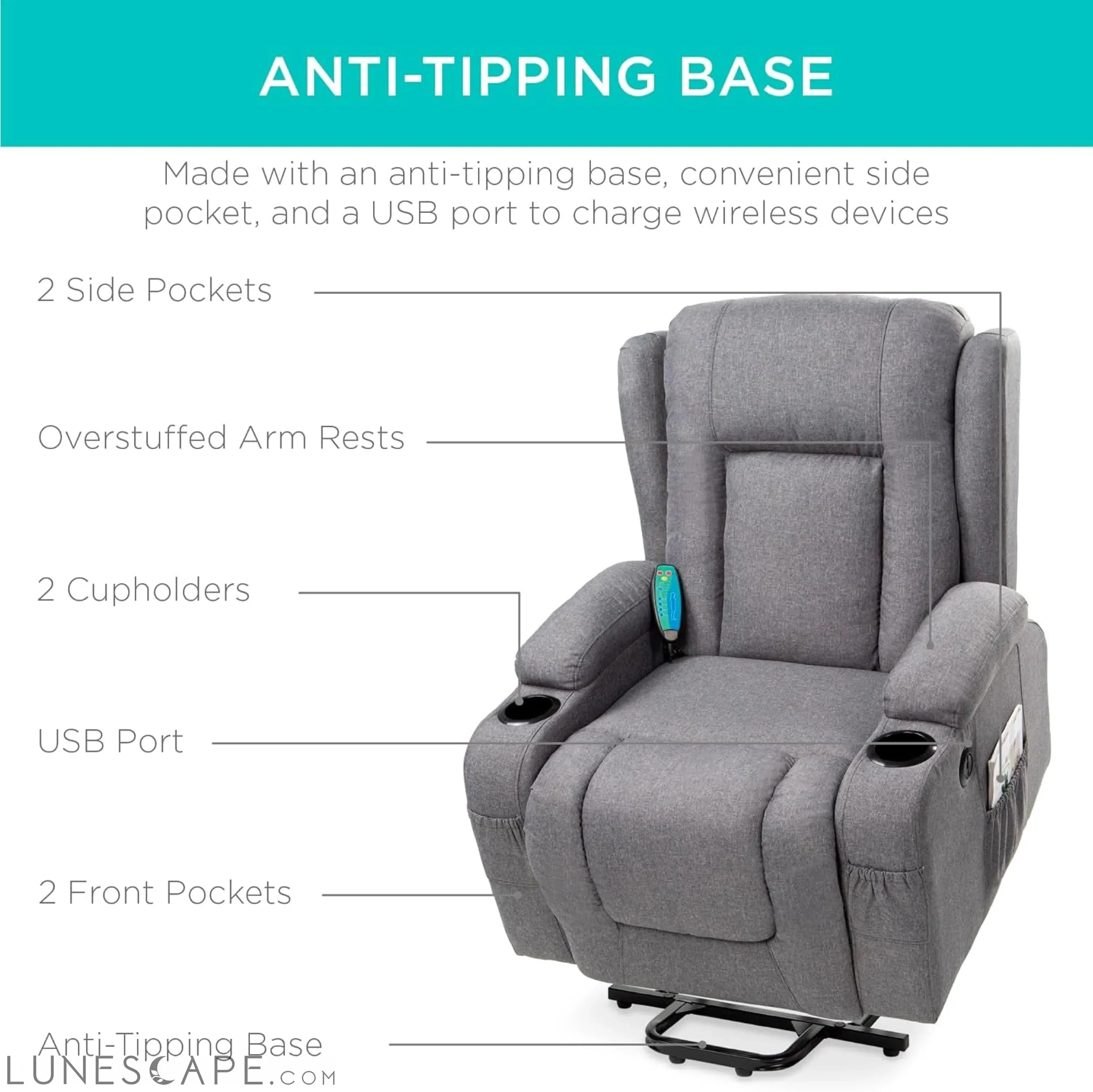 Modern Linen Electric Power Lift Chair, Recliner Massage Chair