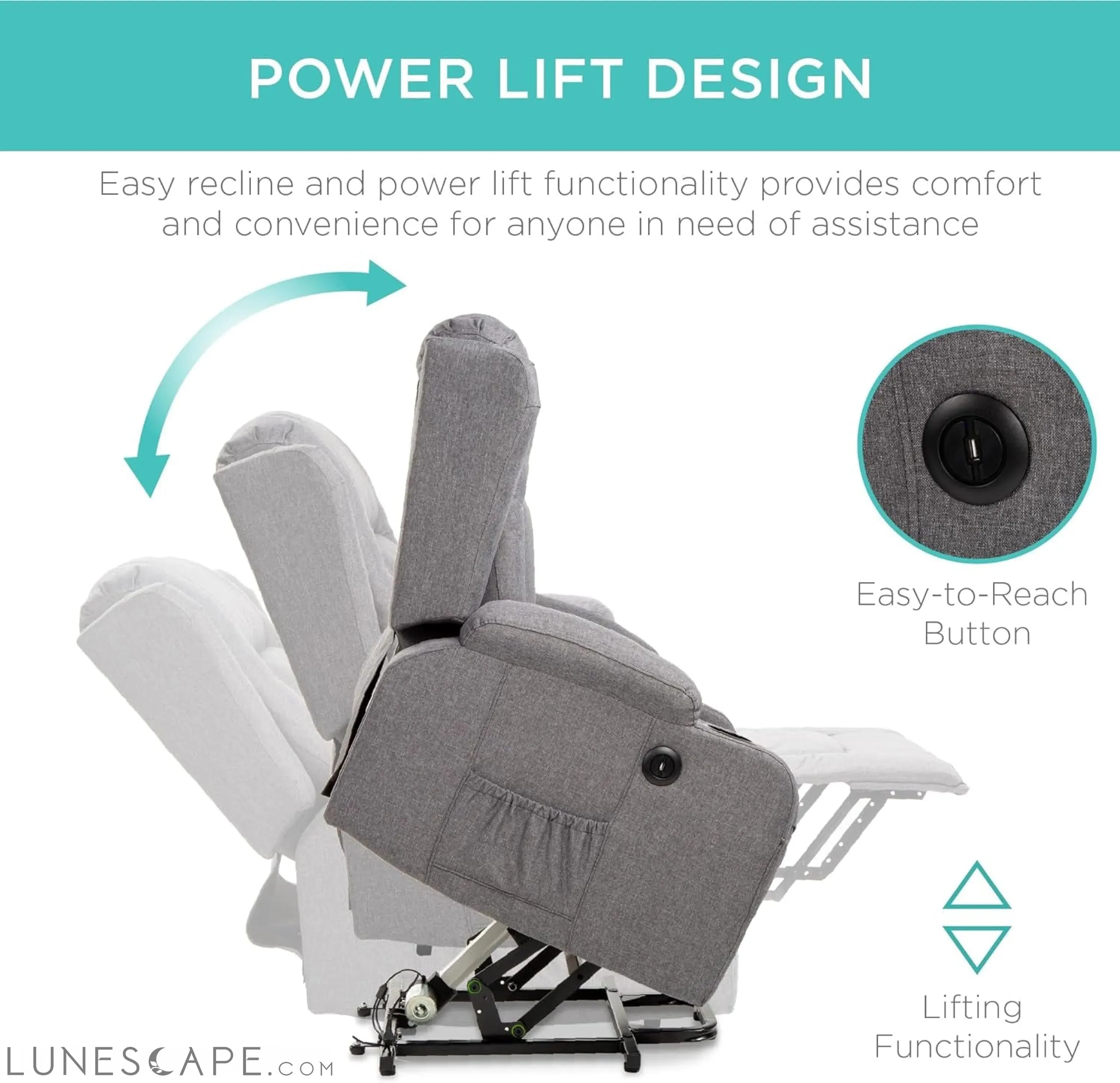 Modern Linen Electric Power Lift Chair, Recliner Massage Chair