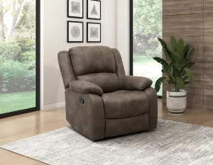 Modern Reclining Chair for Ultimate Comfort, Plush Microfiber Upholstery and Cozy Pillowtop Arms, Relaxing in Your Living Room, Brown