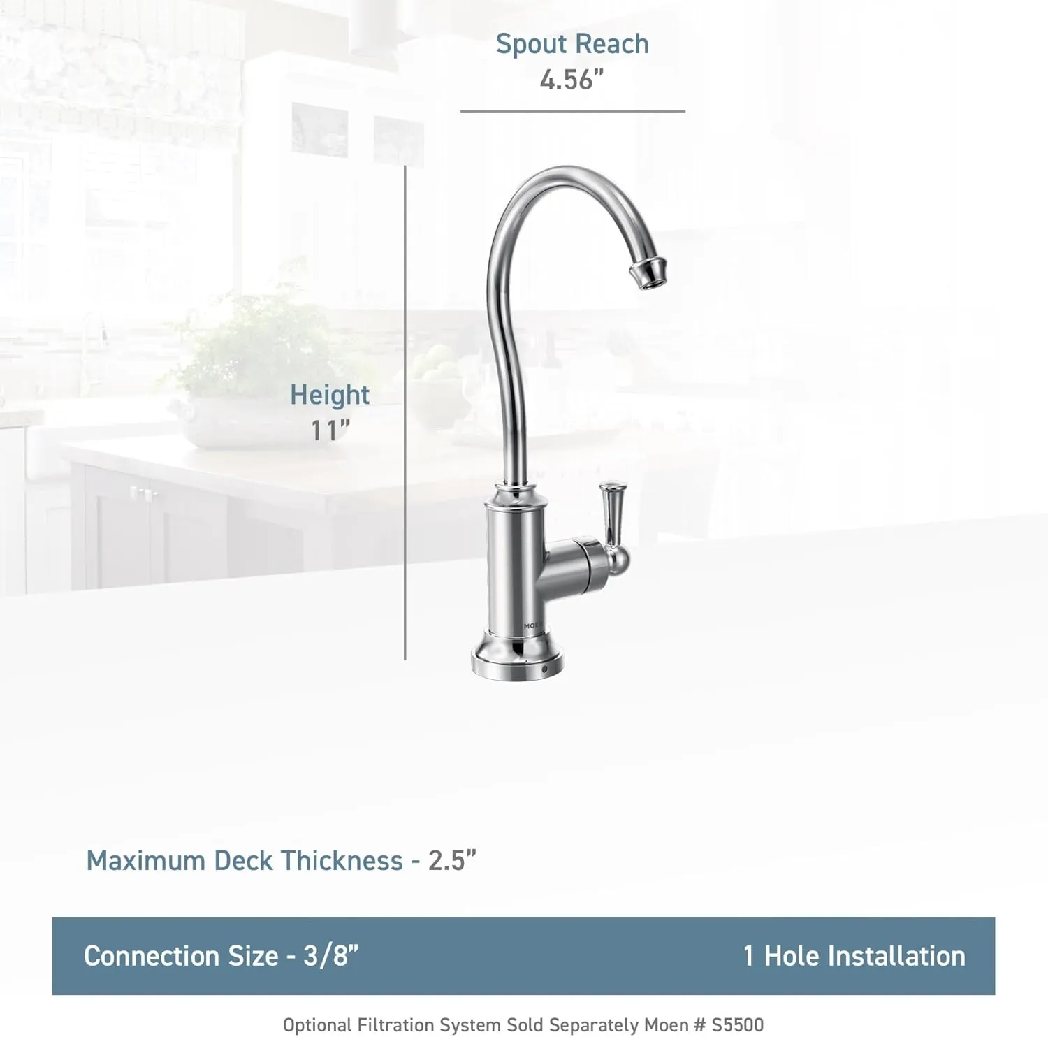 Moen S5510NL Sip Traditional Cold Kitchen Beverage Faucet, Optional Water Filtration System Available (Sold Separately), Polished Nickel