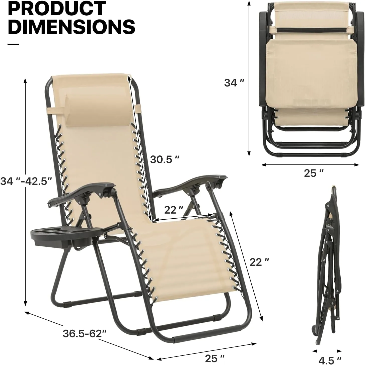 MoNiBloom Zero Gravity Chair Outdoor Folding Patio Lounge Chair for Outside Reclining Lawn Chair Recliner Beach Chair for Adults, Cream