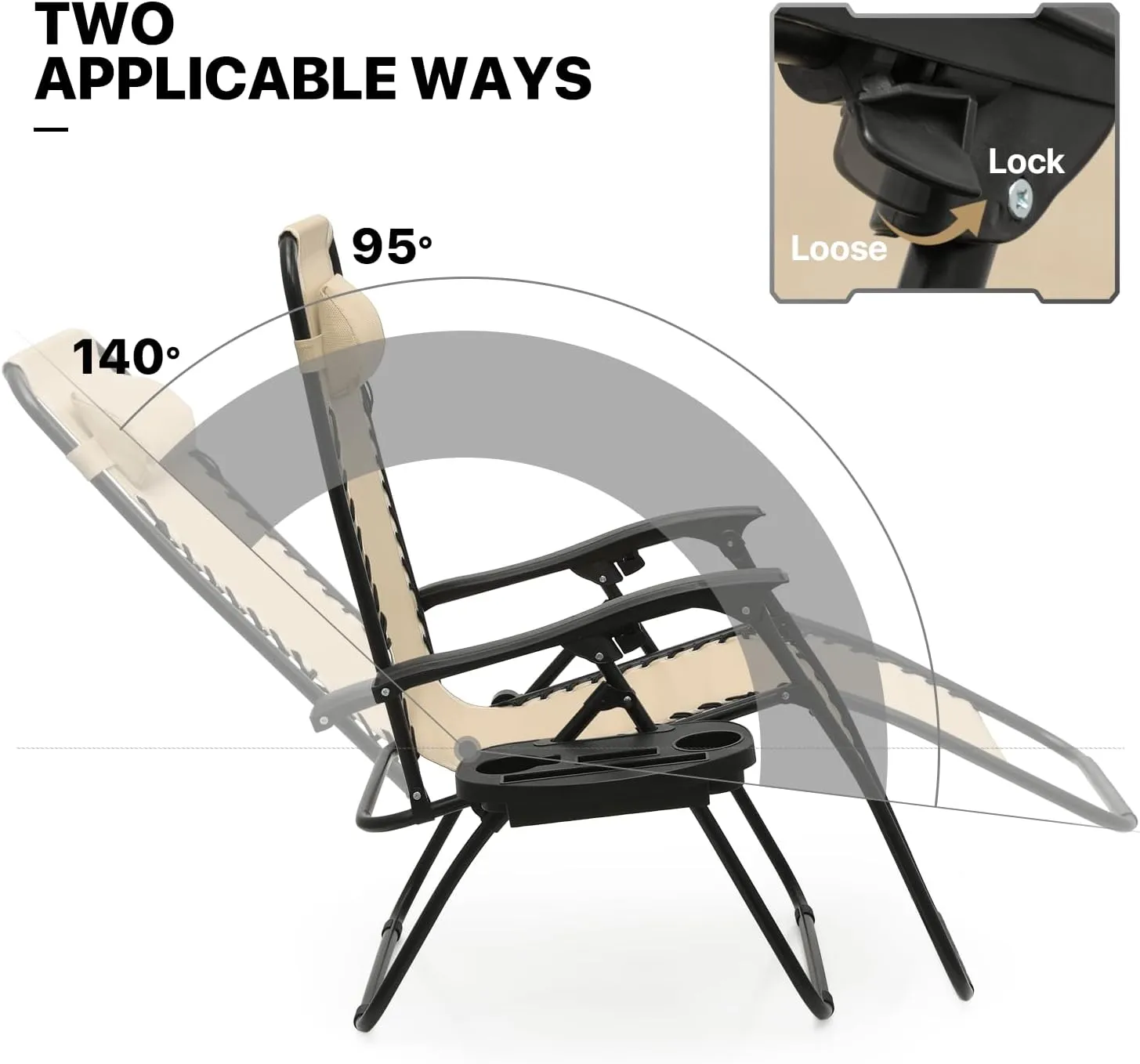 MoNiBloom Zero Gravity Chair Outdoor Folding Patio Lounge Chair for Outside Reclining Lawn Chair Recliner Beach Chair for Adults, Cream
